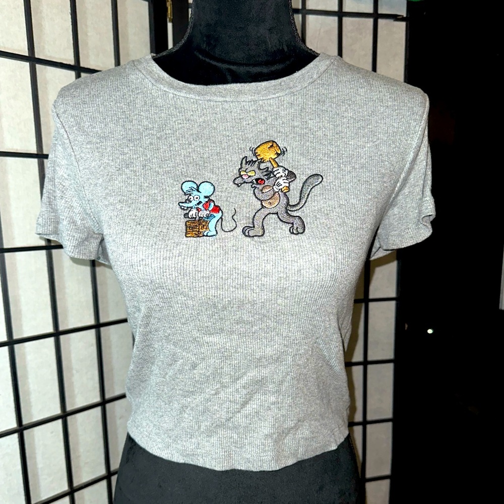 NWOT Gray Crop Top from Forever 21 ft. Itchy&Scratchy (the Simpsons) Sz Med